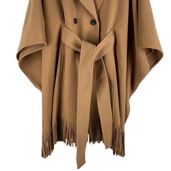 Express Fringe Belted Cape Poncho Coat Butterscotch Camel Size M/L - Picture 8 of 12